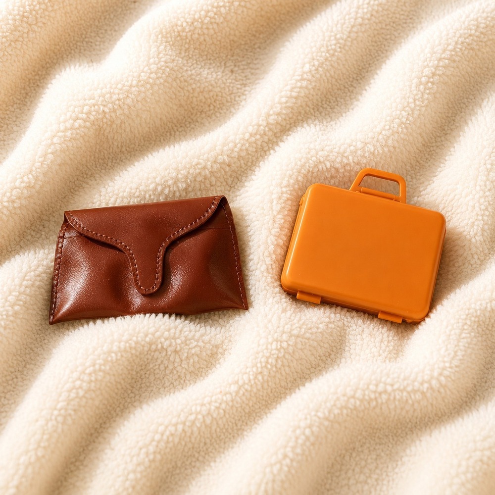 Mattel Barbie Ken Vintage Orange Suitcase Briefcase Brown Vinyl Clutch Pouch Lot